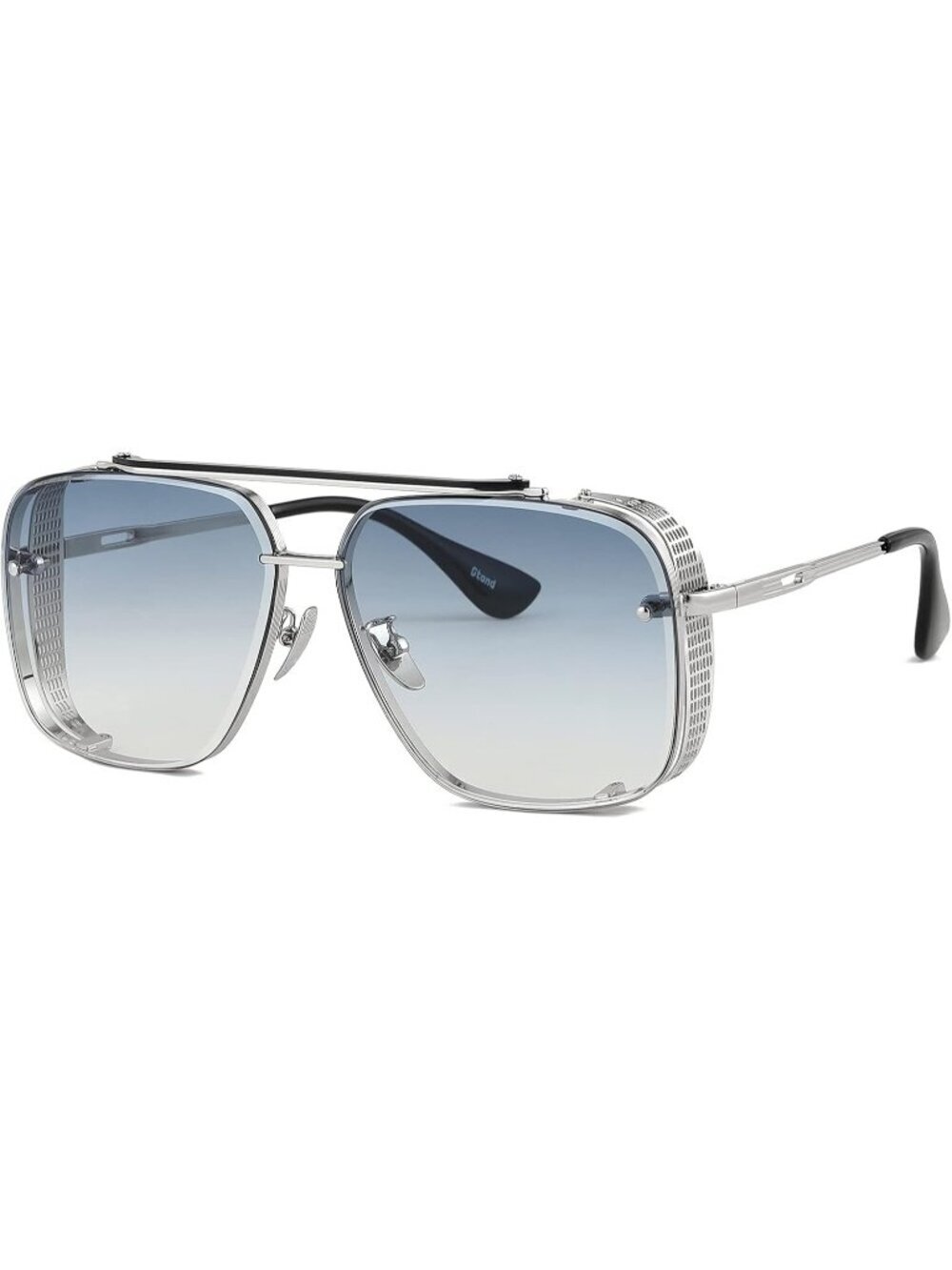Men's Silver Frame Blue Lens Vintage Metal Side Shield Steampunk Sunglasses 64mm
